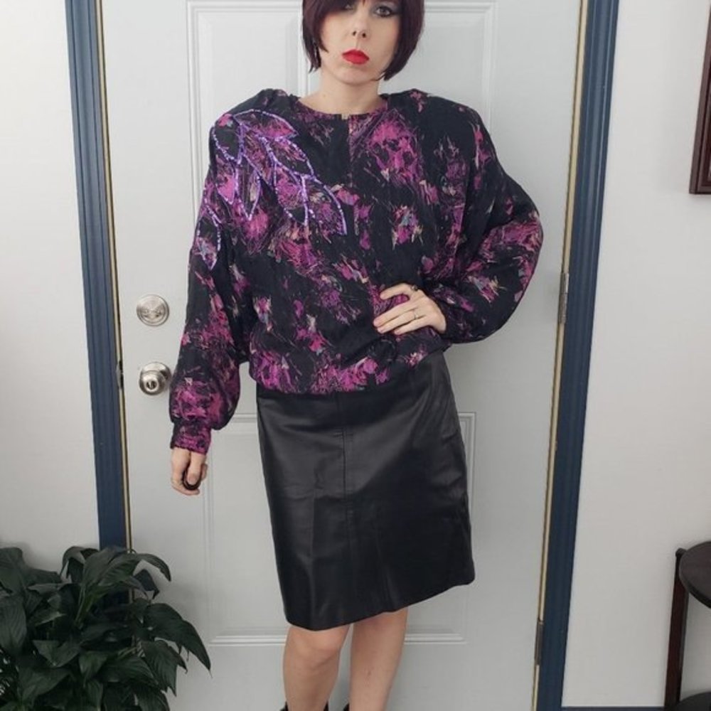 Vintage 80s Silk Party Blouse with Sequins